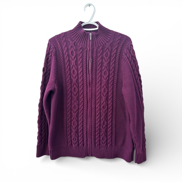 L.L. Bean Women’s Fisherman Cable Knit Zip Up
cotton Eggplant Purple Zip Jacket - Picture 2 of 6